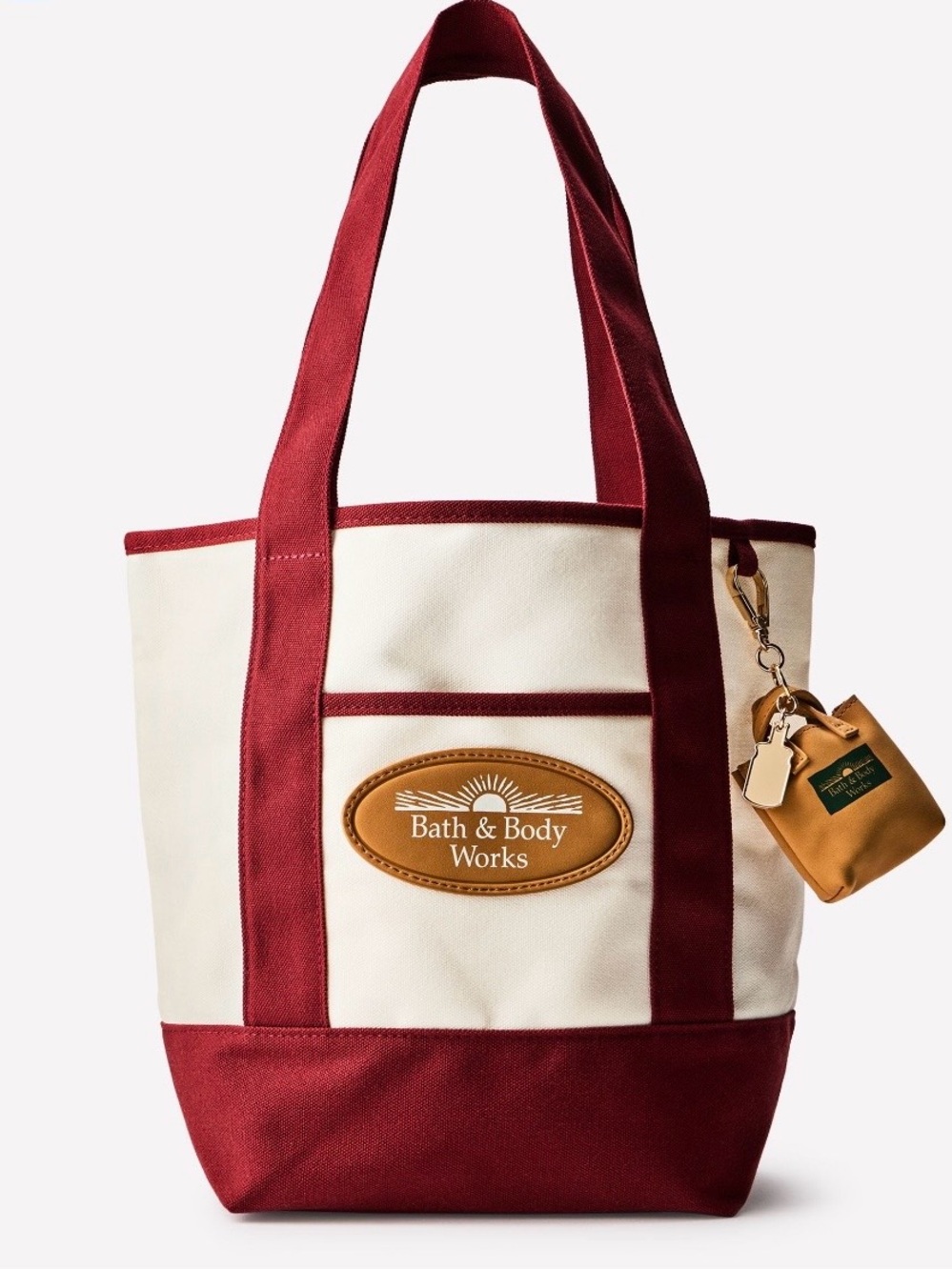 🆕🍂 BATH & BODY WORKS LIMITED EDITION BURGUNDY & CREAM HERITAGE TOTE BAG. NEW!
